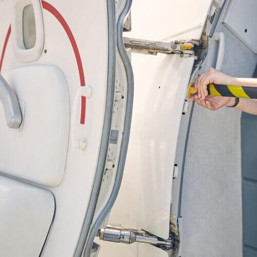 An open airplane door.