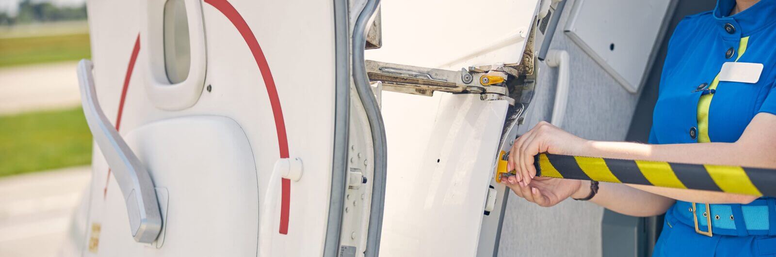 An open airplane door.