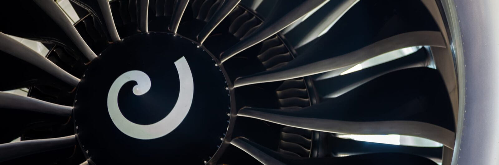 Closeup of a jet engine turbine