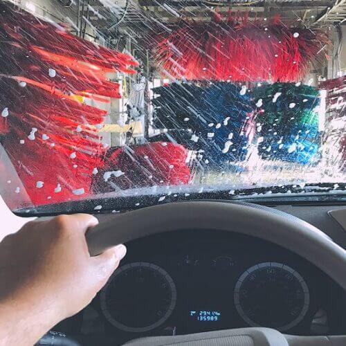 Inside a car entering a car wash