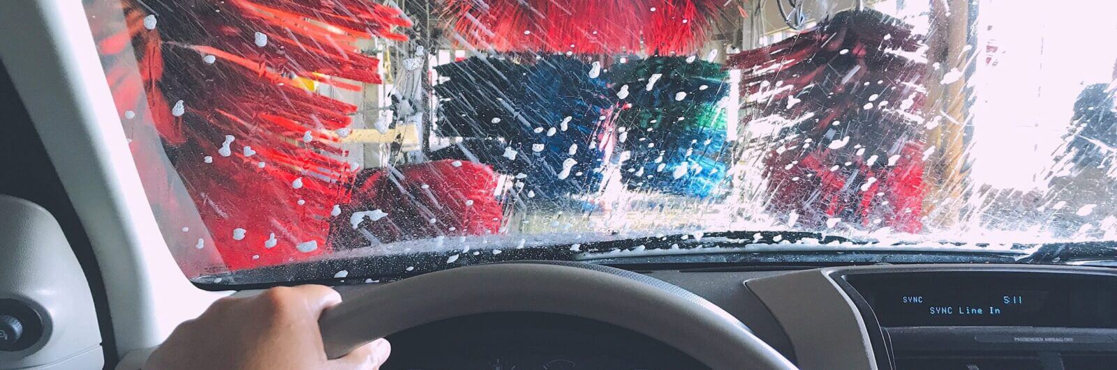 Inside a car entering a car wash
